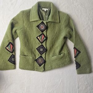 Carson wool sweater S/P beautiful snap sweater Patchwork earth tones vintage